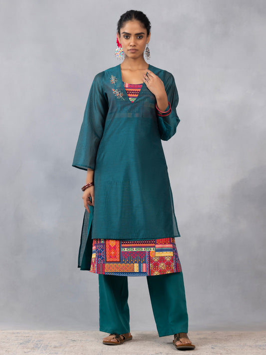 Teal Green Embroidered Three Piece Set from Shaye , Kurta Set for women