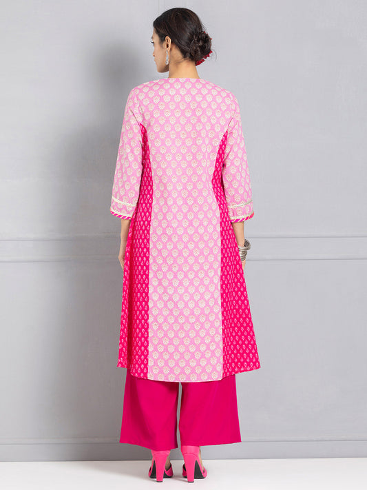 Pink Bagru Printed with Lace Gota Trim Kurta from Shaye , Kurta for women