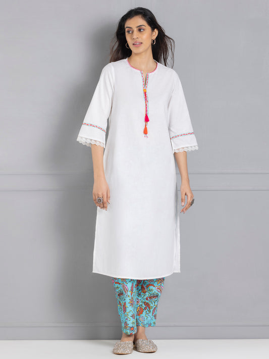 White Multi Embroidered Straight Kurta from Shaye , Kurta for women