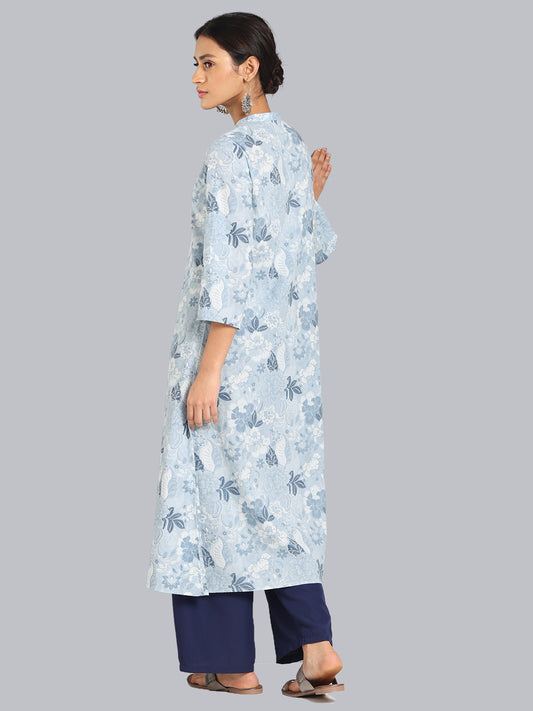 Blue Floral Embroidered & Printed Button Down Kurta from Shaye India , Kurta for women