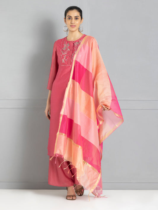 Pink Check Pattern Chanderi Dupatta from Shaye India , Dupatta for women