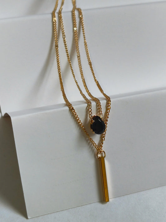 Black Stone Layered Necklace