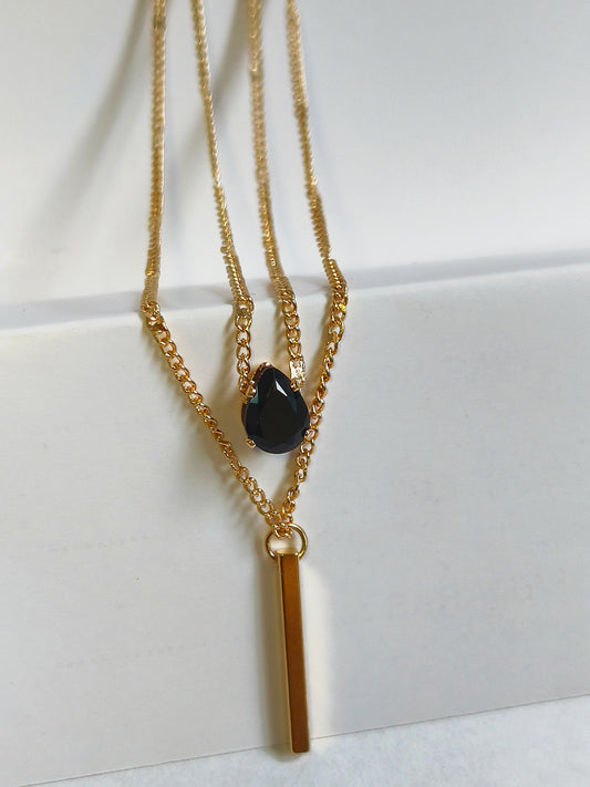 Black Stone Layered Necklace