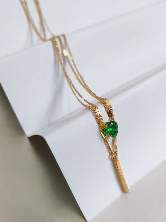 Green Stone Layered Necklace