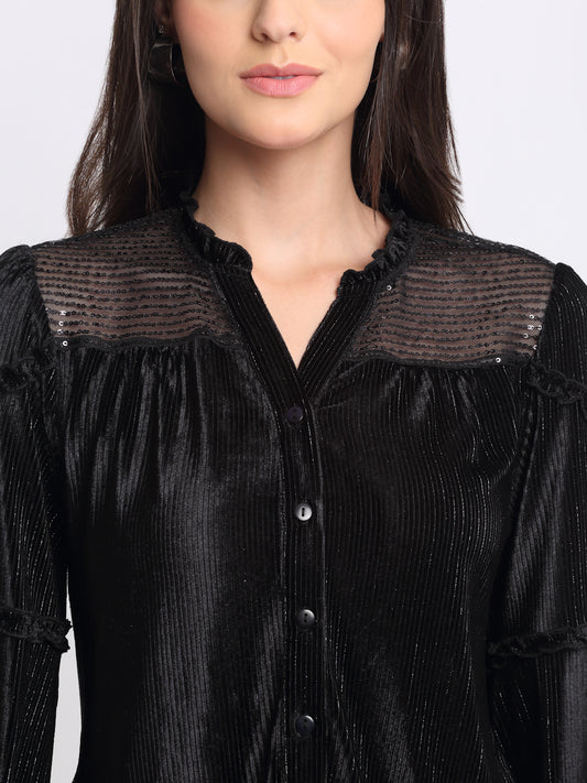 Shaye black shirt modal-satin for women detail view