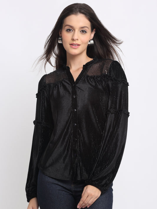 Shaye black shirt modal-satin for women front view