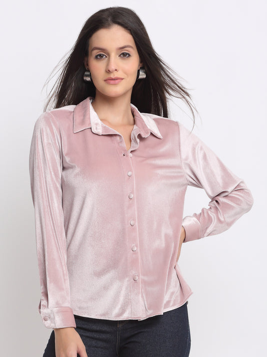 Shaye navy shirt satin chic for women front view