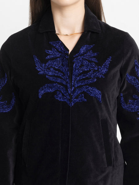 Black Spread Collar Embroidered Full Sleeves Jacket (TEST) from Shaye India , Jacket for women