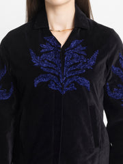 Black Spread Collar Embroidered Full Sleeves Jacket (TEST) from Shaye India , Jacket for women