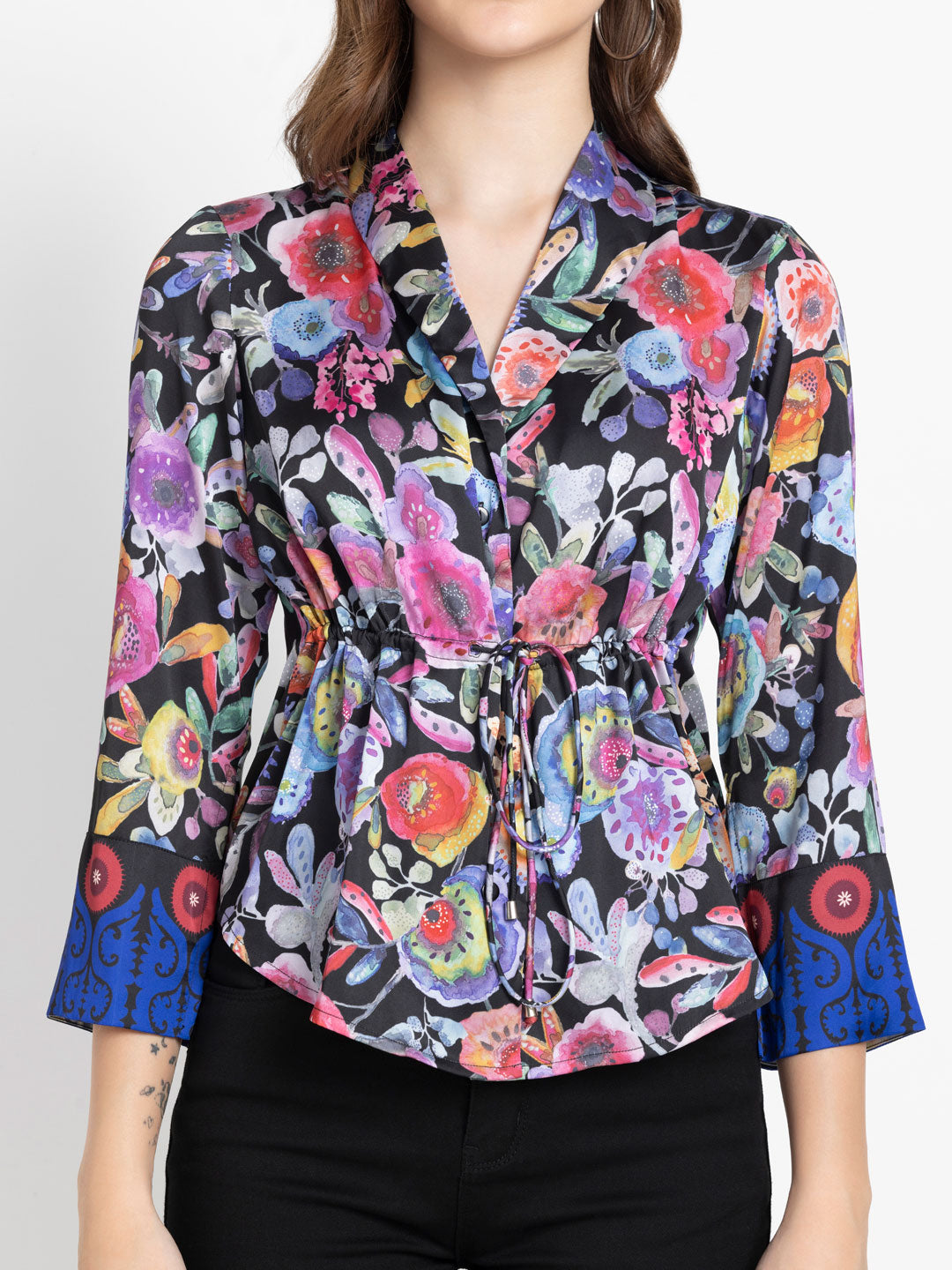 Painterly Cinched Shirt Jacket