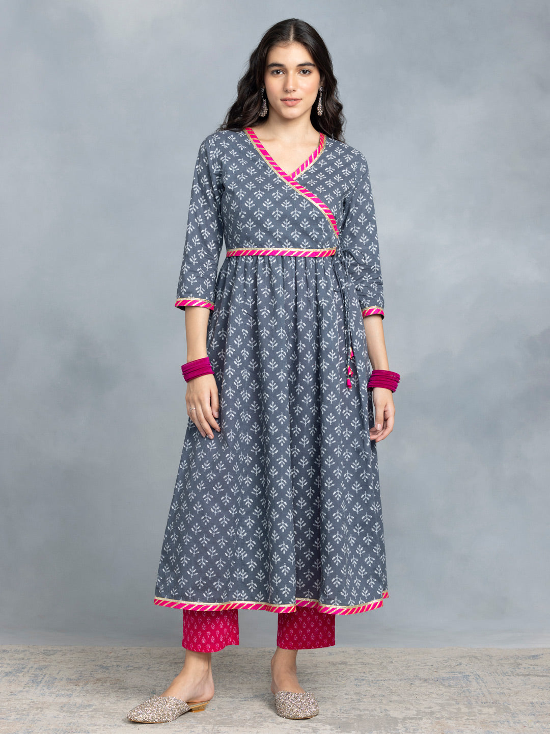 Grey Printed Anarkali Kurta Set from Shaye , Kurta Pajama 2 piece set for women