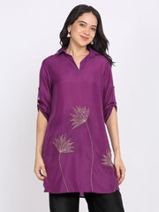 Purple Floral Gold Zari Embroidered Kurti from Shaye India , Kurti for women