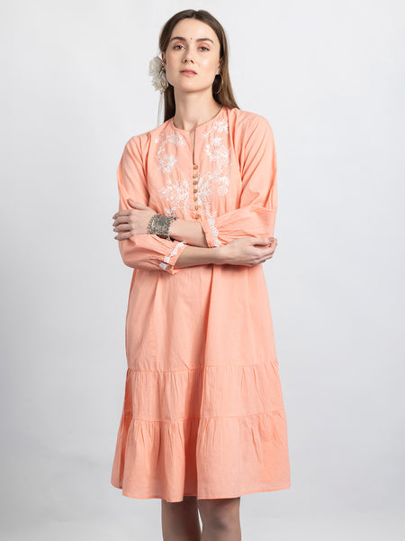 Peach Embroidered Cotton Ethnic Dress from Shaye India , Dress for women