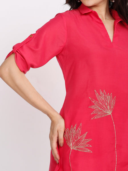 Coral Floral Gold Zari Embroidered Kurti from Shaye India , for women