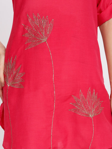 Coral Floral Gold Zari Embroidered Kurti from Shaye India , for women