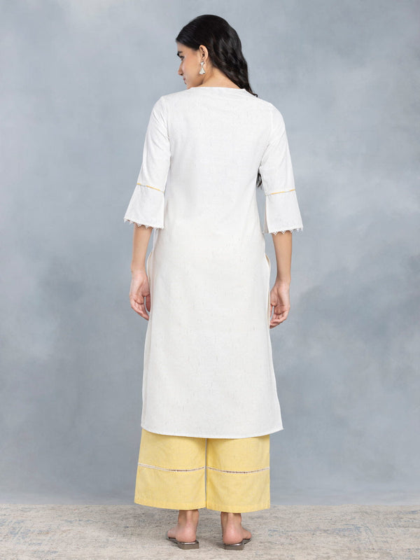 Off White & Yellow Embroidered Long Kurta Set With Dupatta from Shaye , Kurta Set for women
