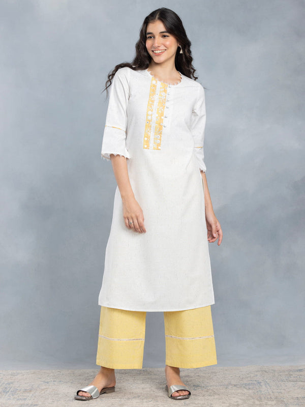 Off White & Yellow Embroidered Long Kurta Set With Dupatta from Shaye , Kurta Set for women
