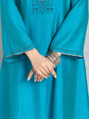 Teal Blue Embellished Yoke Straight Kurta Set from Shaye , Kurta Set for women