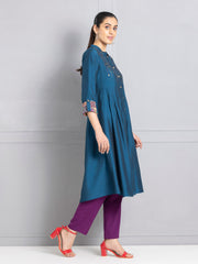 Persian Blue Embroidered Shirt Flared Kurta from Shaye , Kurta for women