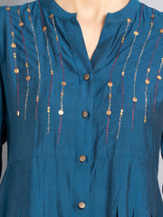 Persian Blue Embroidered Shirt Flared Kurta from Shaye , Kurta for women