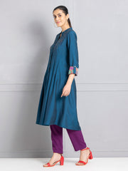 Persian Blue Embroidered Shirt Flared Kurta from Shaye , Kurta for women