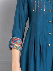 Persian Blue Embroidered Shirt Flared Kurta from Shaye , Kurta for women