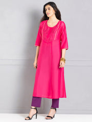 Rani Pink A line Embroidered Kurta from Shaye India , Kurta for women