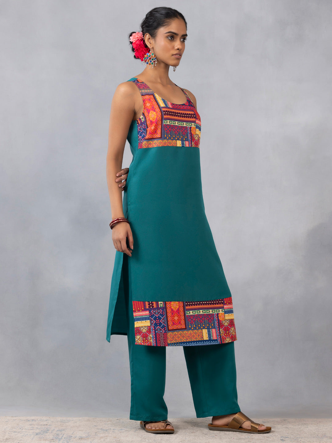 Teal Green Embroidered Three Piece Set from Shaye , Kurta Set for women