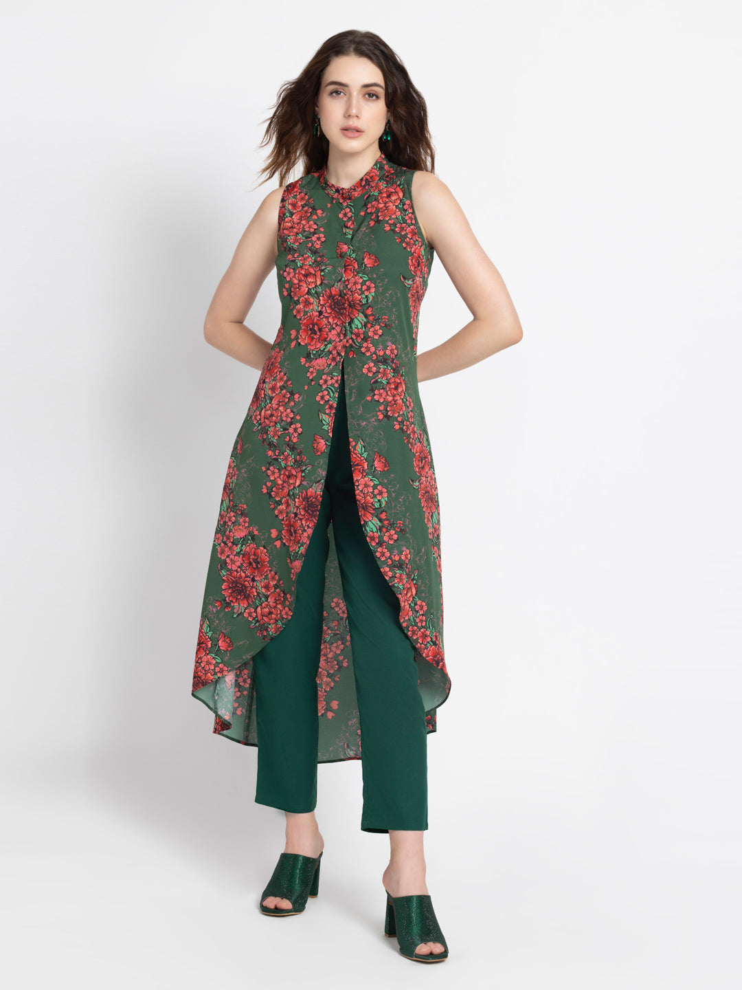 Floral Print Flowy Kurta from Shaye , Kurta Pajama 2 piece set for women