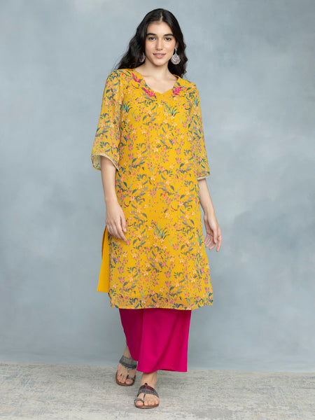 Floral Print A-line Embroidered Kurta Set from Shaye , Kurta Pajama 2 piece set for women