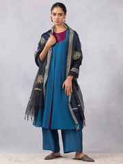 Teal Blue Chanderi Straight Kurta Set from Shaye , Kurta Pajama 2 piece set for women