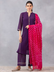 Purple Gota Patti Straight Kurta Set with Dupatta from Shaye , Kurta Set for women