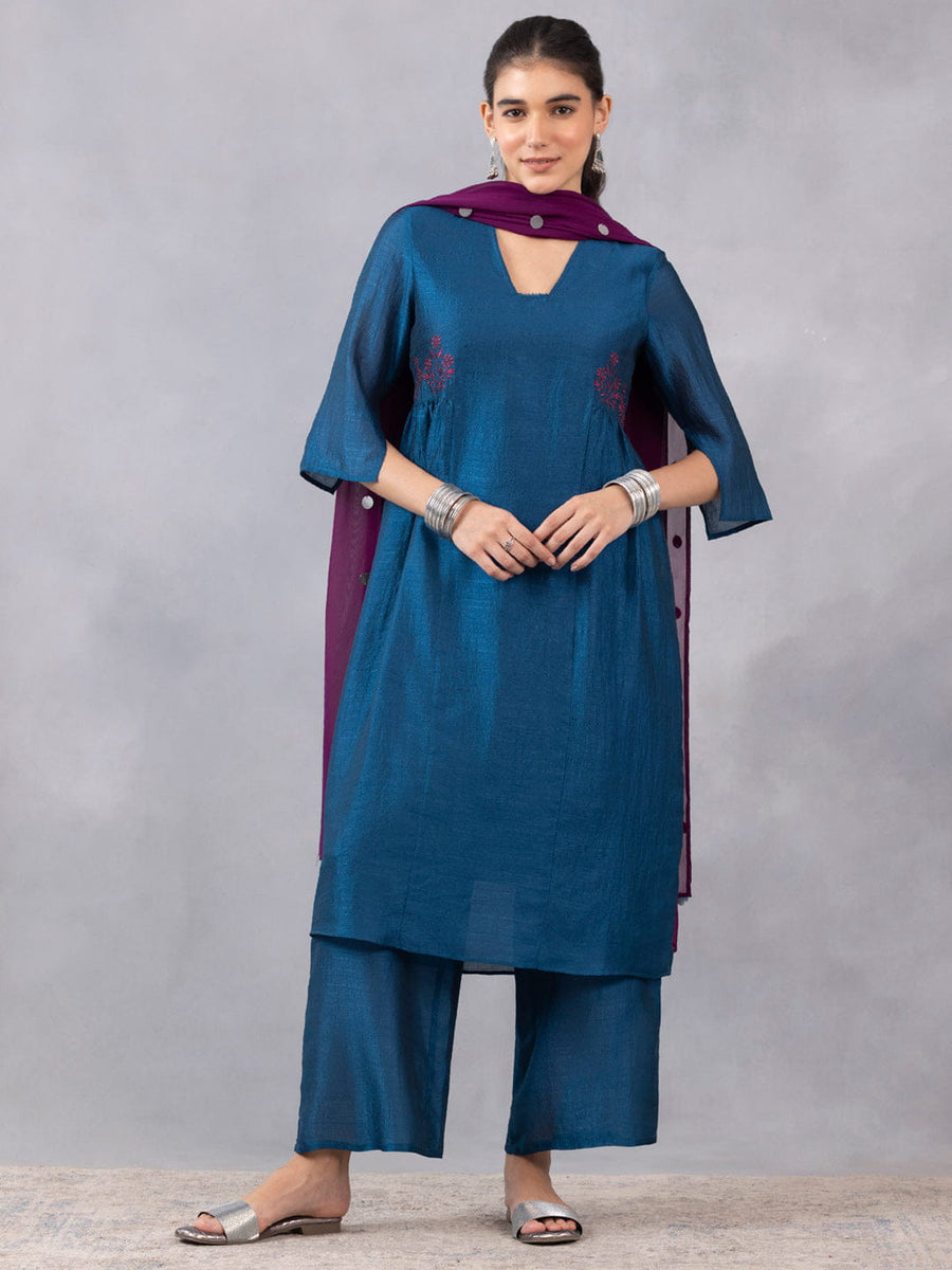 Teal Blue Embroidered Kurta Set With Dupatta from Shaye , Kurta Set for women