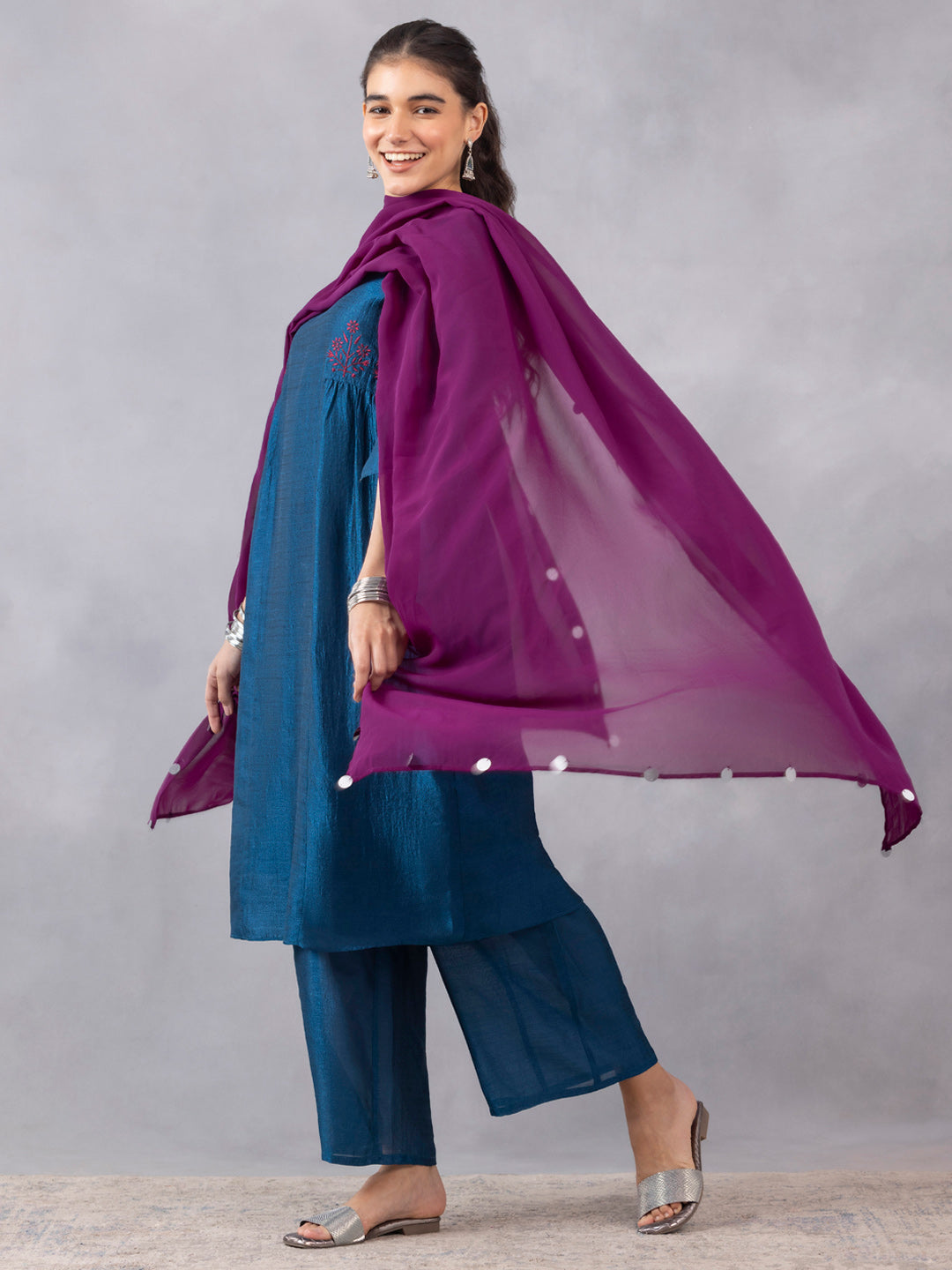 Teal Blue Embroidered Kurta Set With Dupatta from Shaye , Kurta Pajama 2 piece set for women