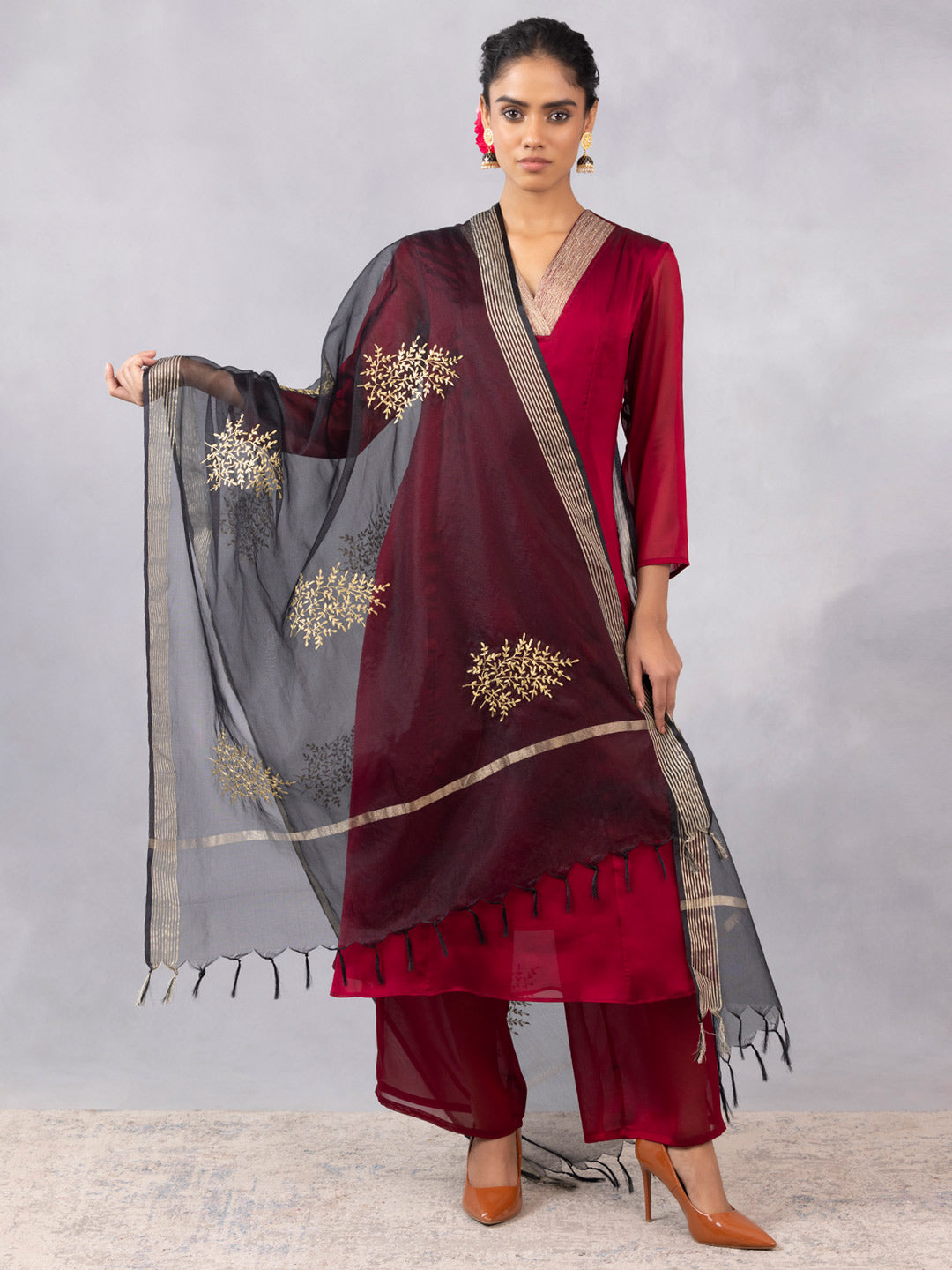 Red A-line Kurta Set With Dupatta from Shaye , Kurta Pajama 2 piece set for women