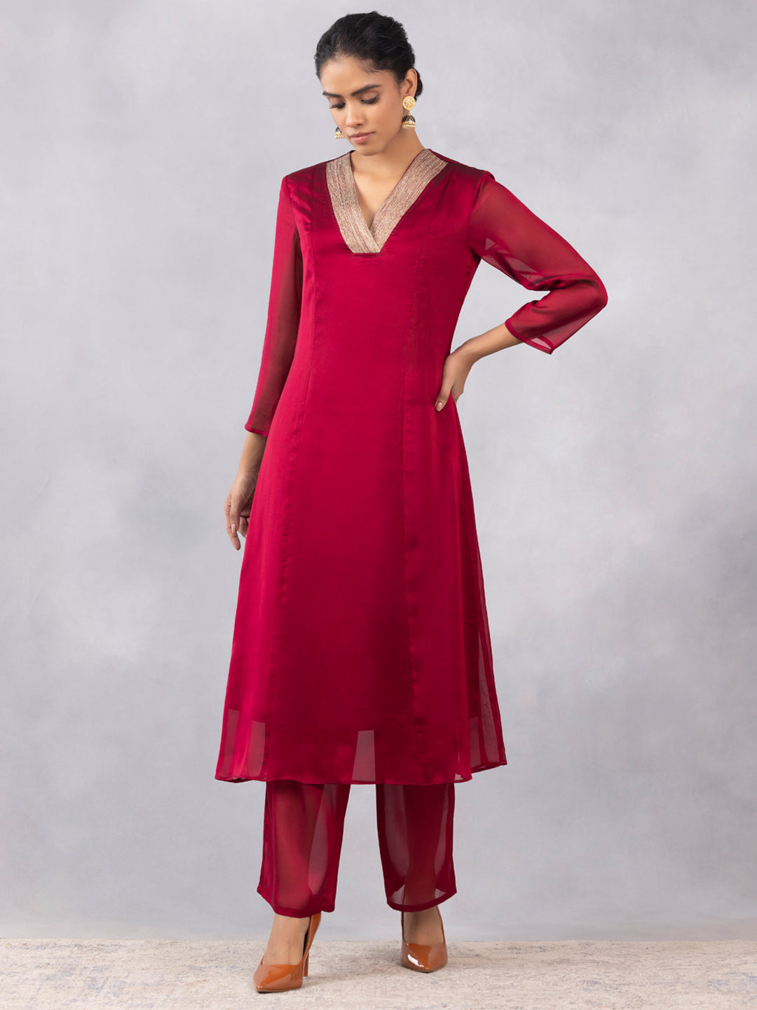 Red A-line Kurta Set With Dupatta from Shaye , Kurta Pajama 2 piece set for women