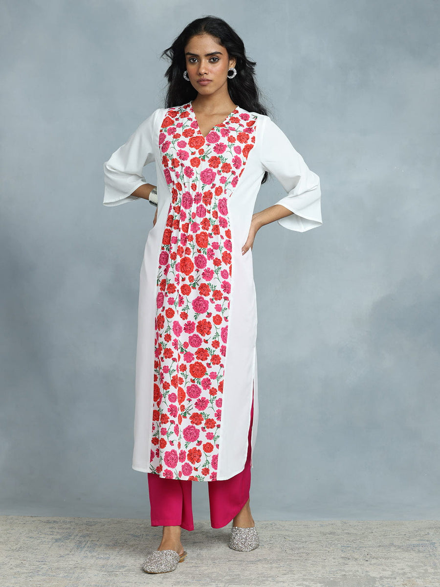 White Floral Kaftan Kurta Set from Shaye , Kurta Set for women