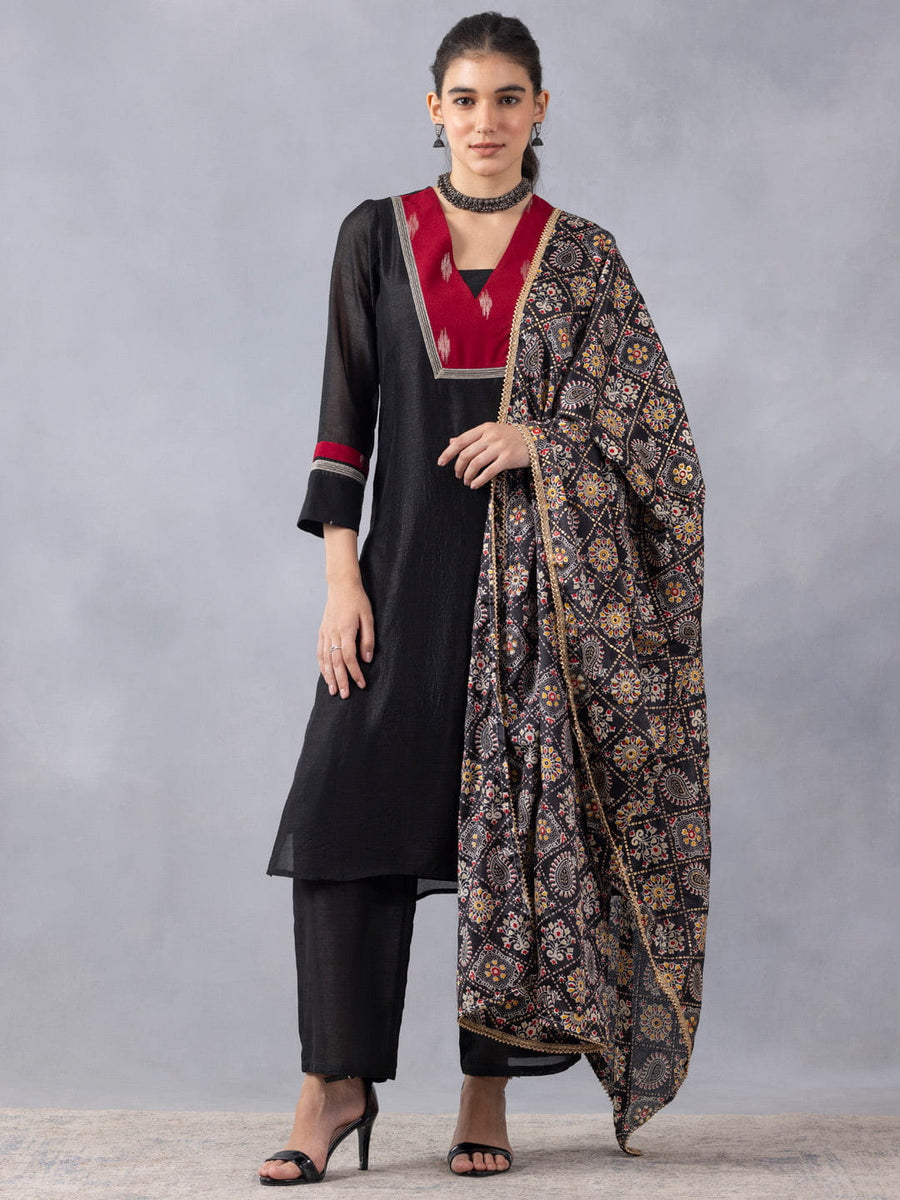 Black Straight Kurta Set With Dupatta from Shaye , Kurta Set for women