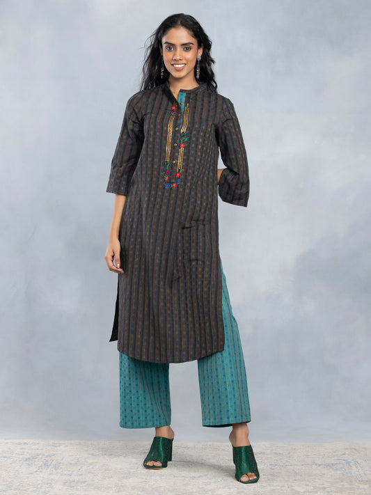 Black Straight Kurta Set from Shaye , Kurta Pajama 2 piece set for women