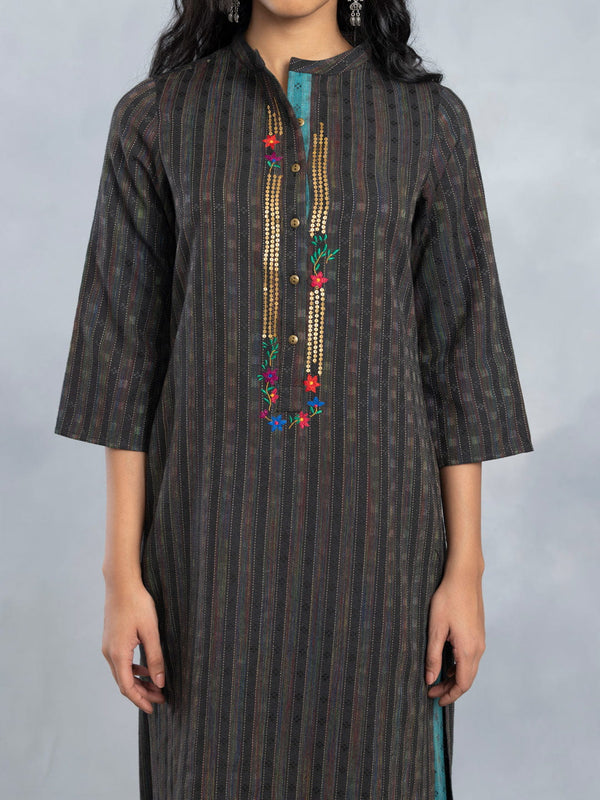 Black Straight Kurta Set from Shaye , Kurta Pajama 2 piece set for women