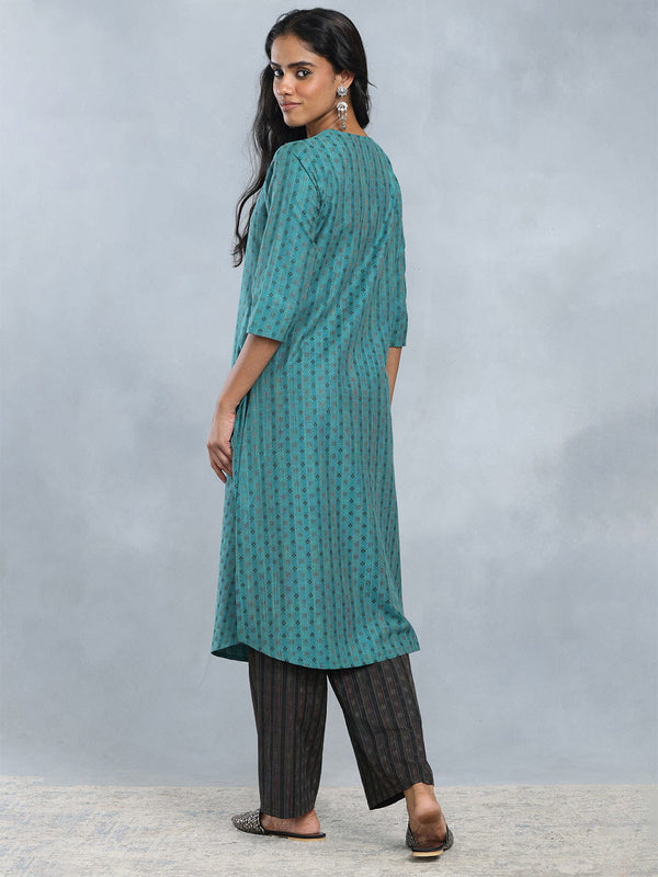 Firozi V Neck Kurta Set from Shaye , Kurta Pajama 2 piece set for women