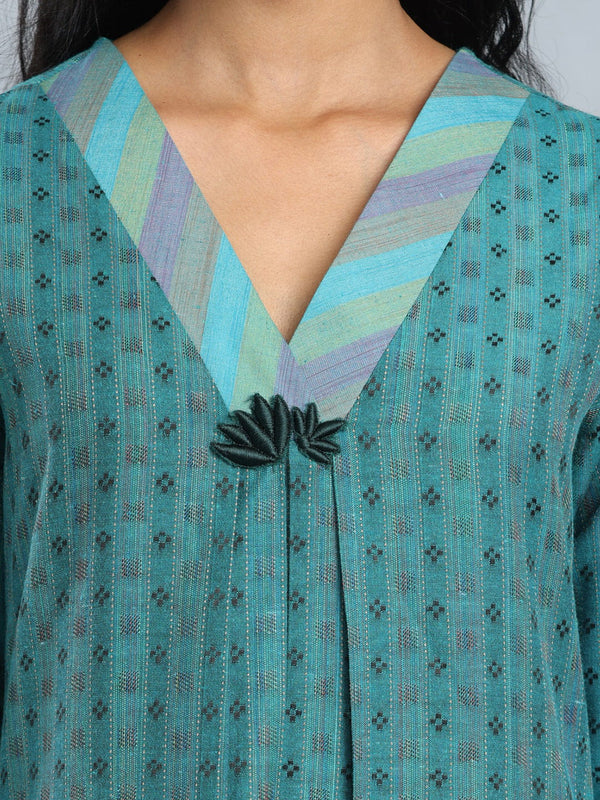 Firozi V Neck Kurta Set from Shaye , Kurta Pajama 2 piece set for women
