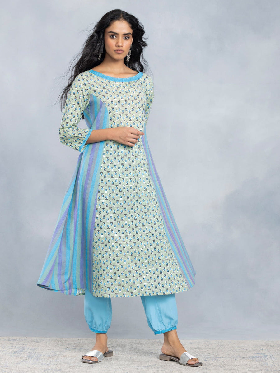 Green and Blue Anarkali Set from Shaye , Kurta Pajama 2 piece set for women