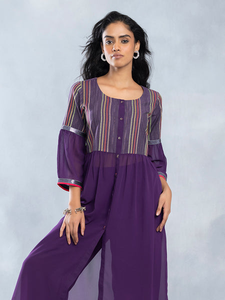 Purple Front Open Straight Kurta from Shaye India , Kurta for women