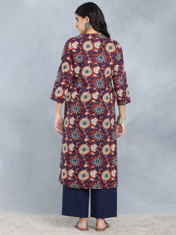 Maroon and Blue Bagru Print Straight Kurta Set from Shaye India , Kurta Set for women