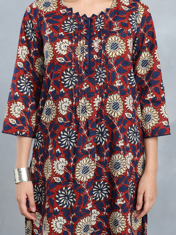 Maroon and Blue Bagru Print Straight Kurta Set from Shaye India , Kurta Set for women