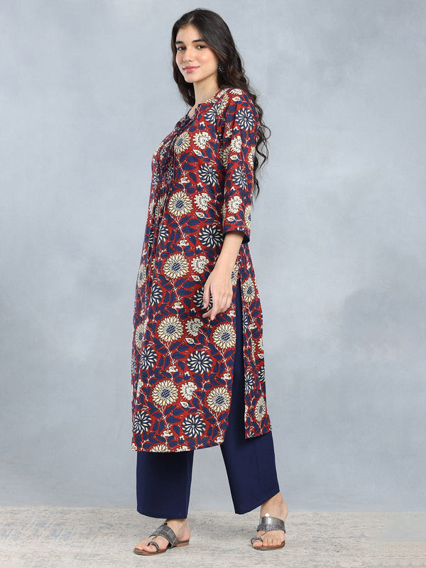 Maroon and Blue Bagru Print Straight Kurta Set from Shaye India , Kurta Set for women