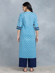 Blue Bagru Print Pin Tuck Straight Kurta Set from Shaye , Kurta Set for women