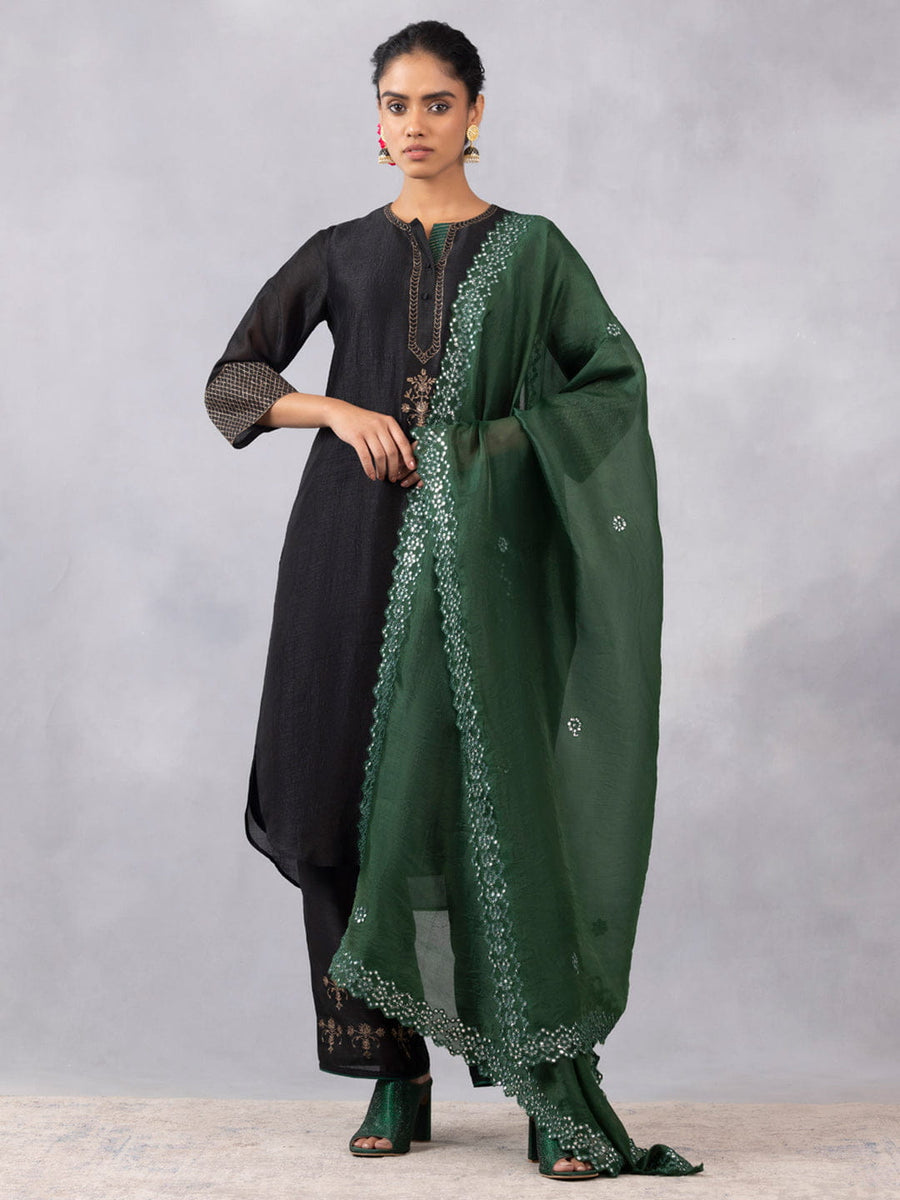 Black Gold Embroidery Straight Kurta Set with Dupatta from Shaye India , Kurta Set for women