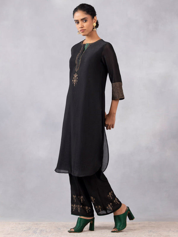 Black Gold Embroidery Straight Kurta Set with Dupatta from Shaye India , Kurta Set for women